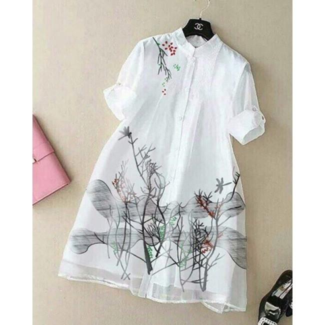 Đầm sơ mi 2 lớp in họa tiết - Tặng 2 dây cột tóc xinh xắn cho đơn từ 149k