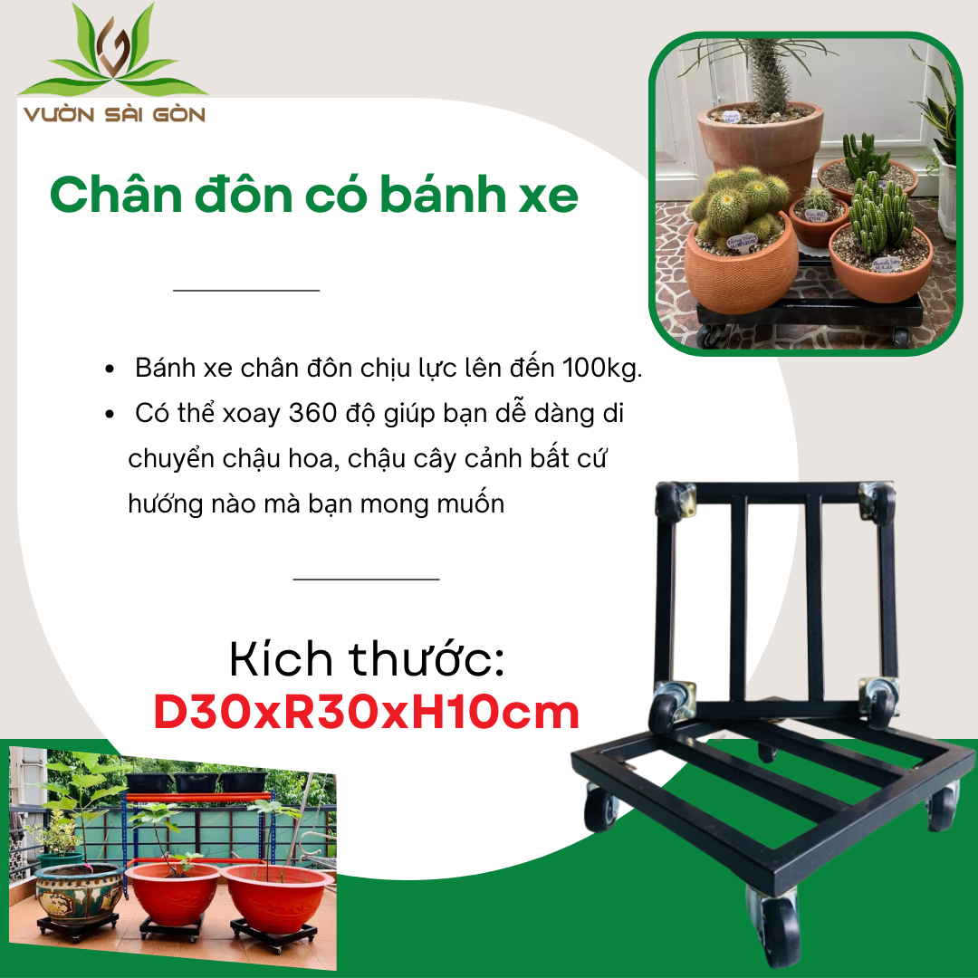 Chân đôn kê chậu có bánh xe 30x30cm , đôn sắt bền chắc, di chuyển chậu cây nhẹ nhàng, không thấm sàn