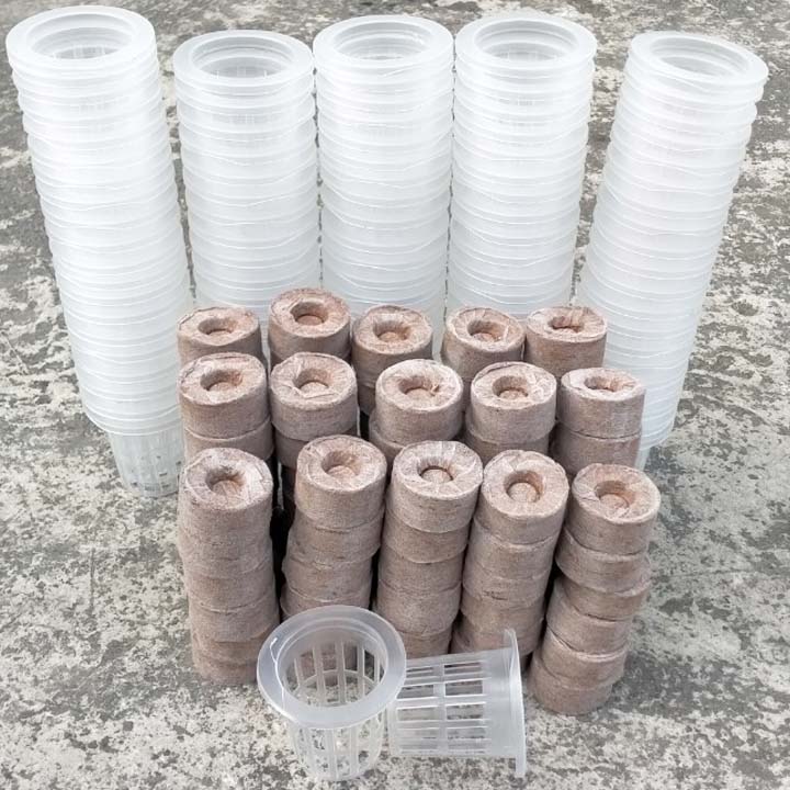 Combo 100 rọ nhựa và viên nén xơ dừa trồng rau thủy canh tiện lợi