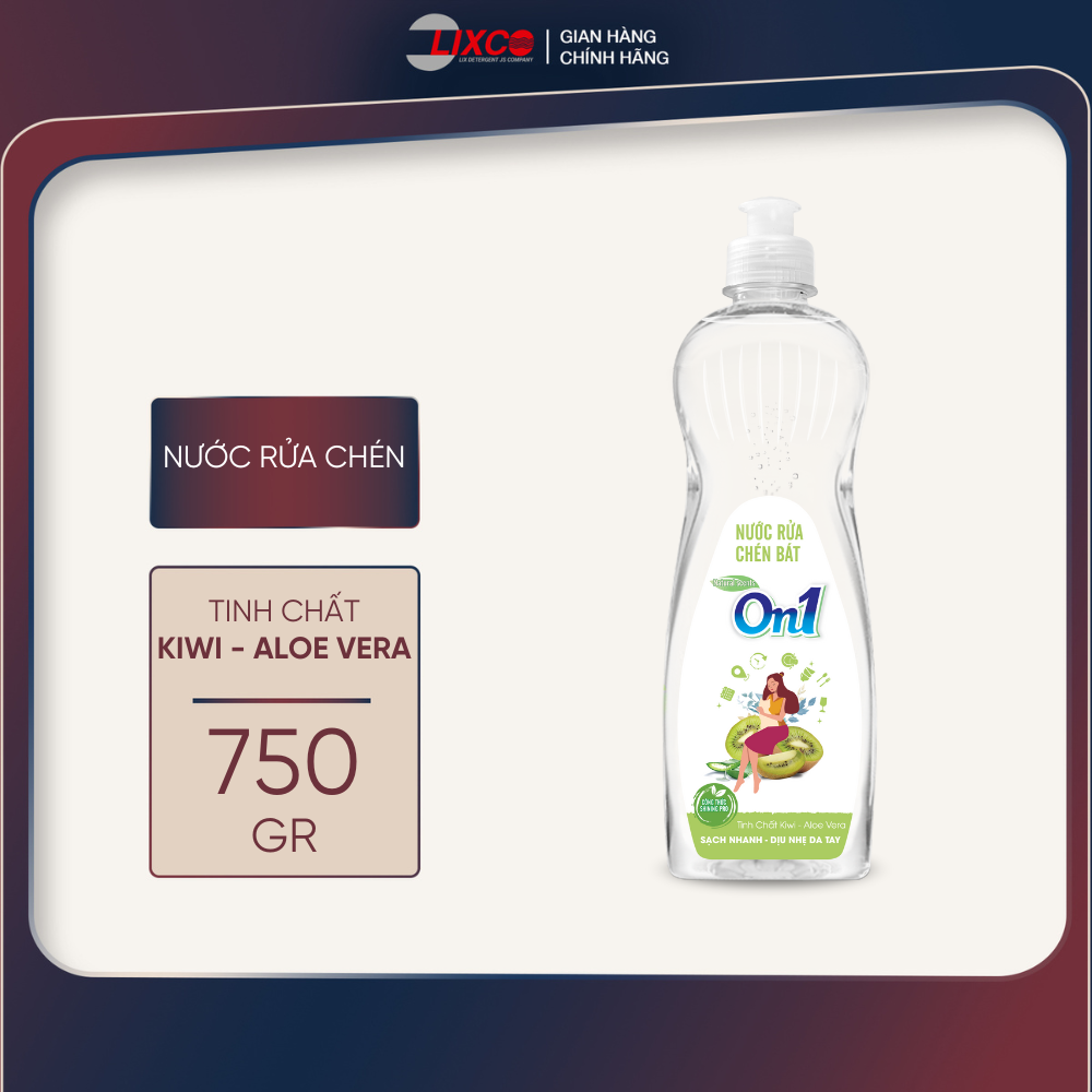 Nước rửa chén On1 hương kiwi và aloe vera 750g - gel rửa bát sạch bóng vết dầu mỡ N5018 - Lixco Việt Nam