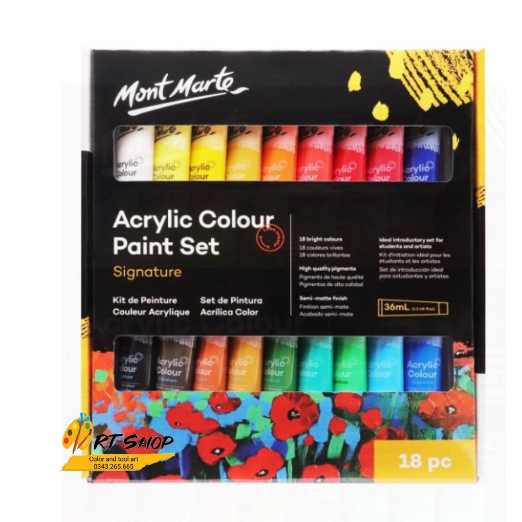Màu Acrylic Mont Marte 18x 36ml, Mont Marte Signature Acrylic Paint Set