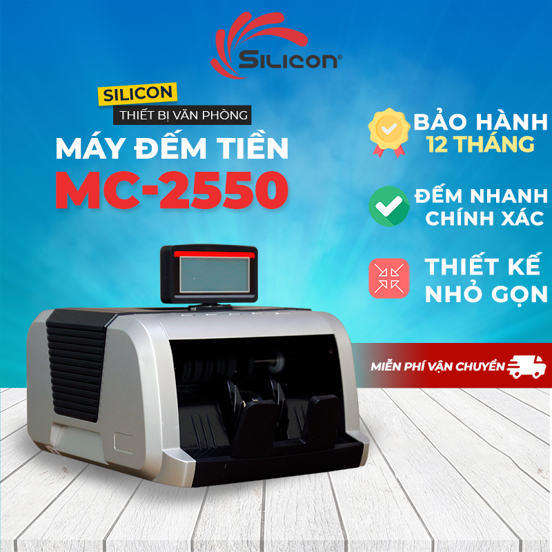 Máy đếm tiền silicon mc-2550 nhập khẩu chính hãng - công nghệ mỹ - đếm 1000 tờ/ phút - không bị kẹt tiền - bảo hành điện tử toàn quốc 12 tháng