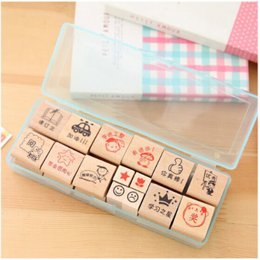 Bộ 15 con dấu gỗ lời khen tặng 2 khay mực