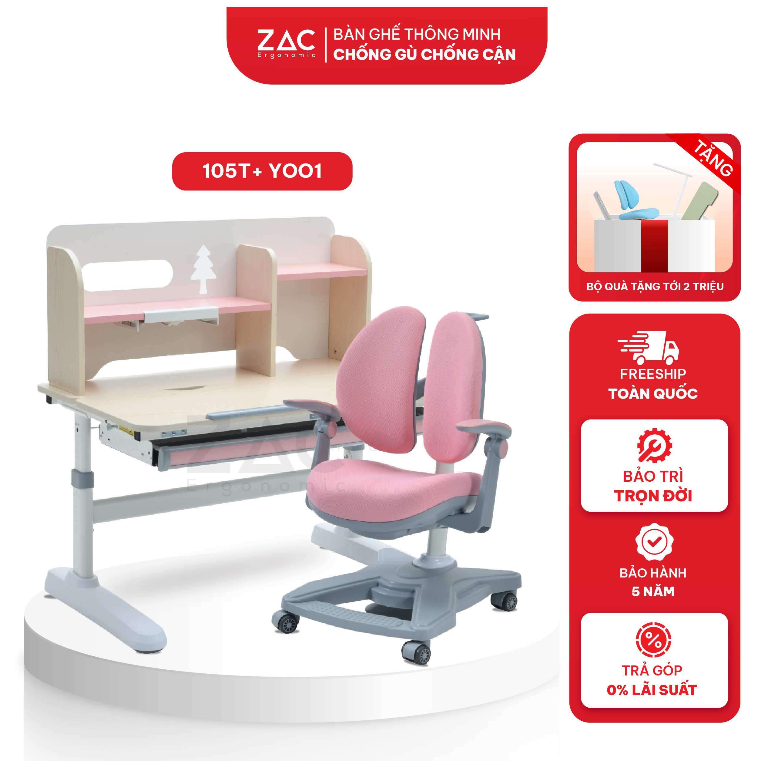 Bộ bàn ghê chống gù chống cận zac ergonomic gjjy105t + y001