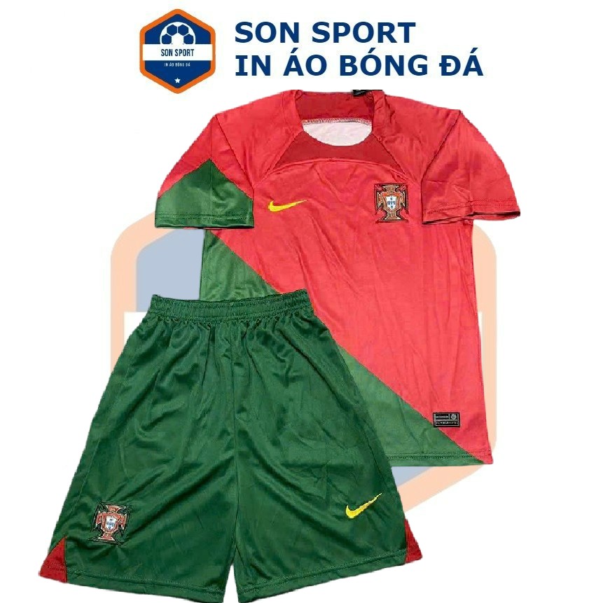 Bộ quần áo bóng đá trẻ em đội tuyển Bồ đào nha, Áo đá banh bồ đào nha đỏ xanh- hàng fex thái cao cấp