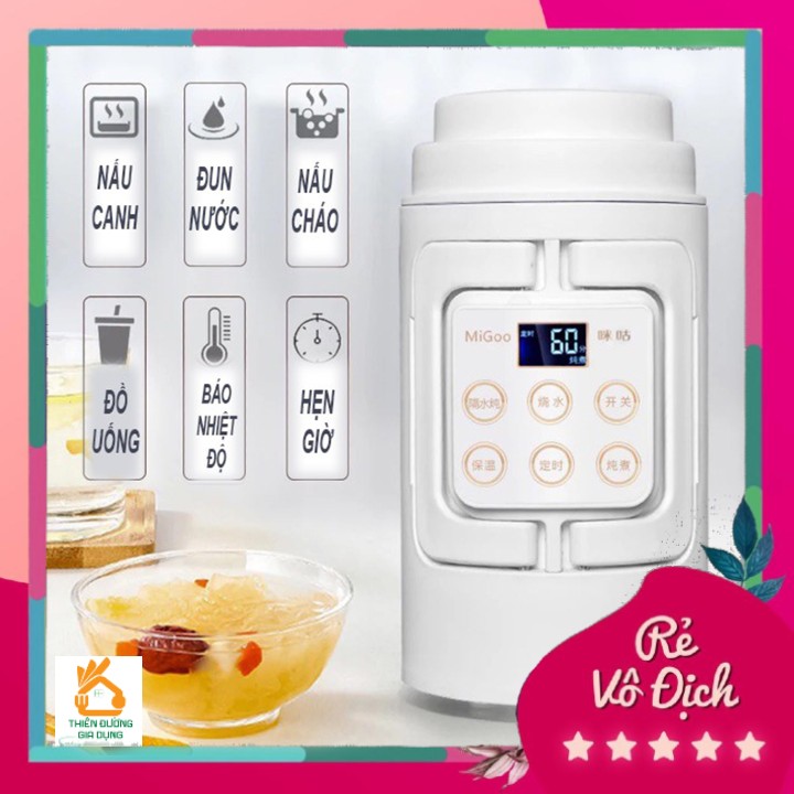 Bình nấu cháo xách tay thông minh, bình đun nước có kèm cốc sứ, tiện dụng khi mang đi du lịch