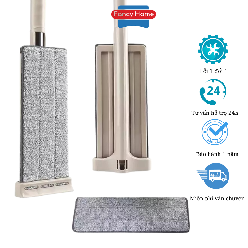 Cây lau nhà thông minh tự vắt 360 độ Fancy Home tự đứng thẳng, sợi bông tĩnh điện nano xoay 360 độ làm sạch mọi ngóc ngách, dễ tháo rời gấp gọn thuộc dòng cây lau tự vắt, chổi lau nhà tự vắt thông minh kèm bông lau