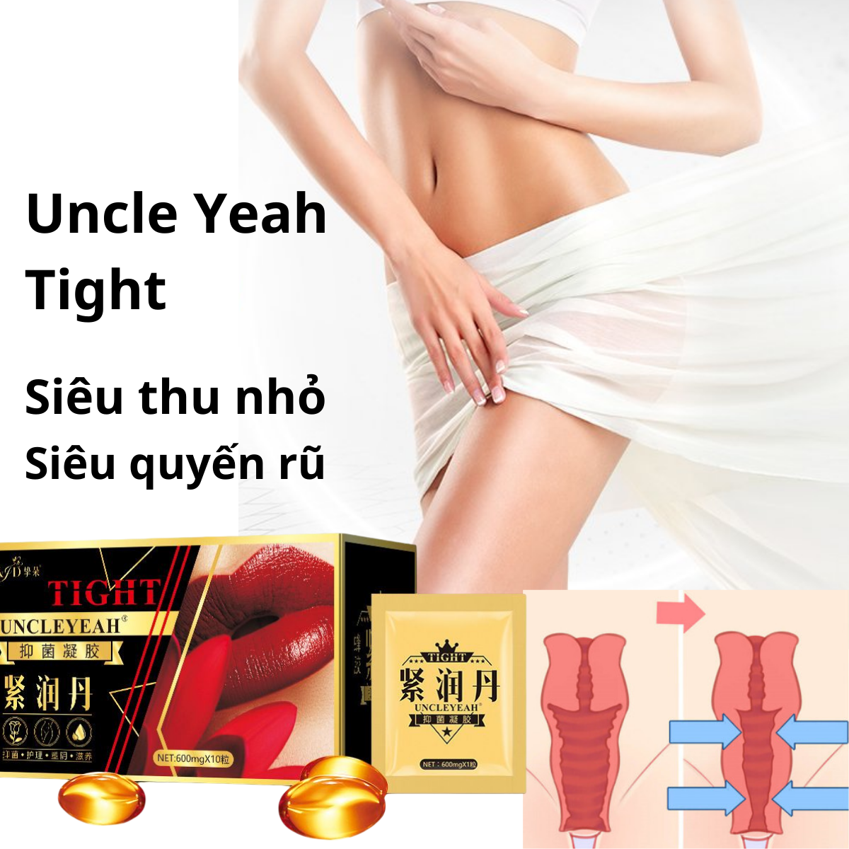Viên se khít, làm ẩm mịn cô bé, tăng độ đàn hồi đồng thời thải độc, làm hồng, chăm sóc các lớp da biểu bì