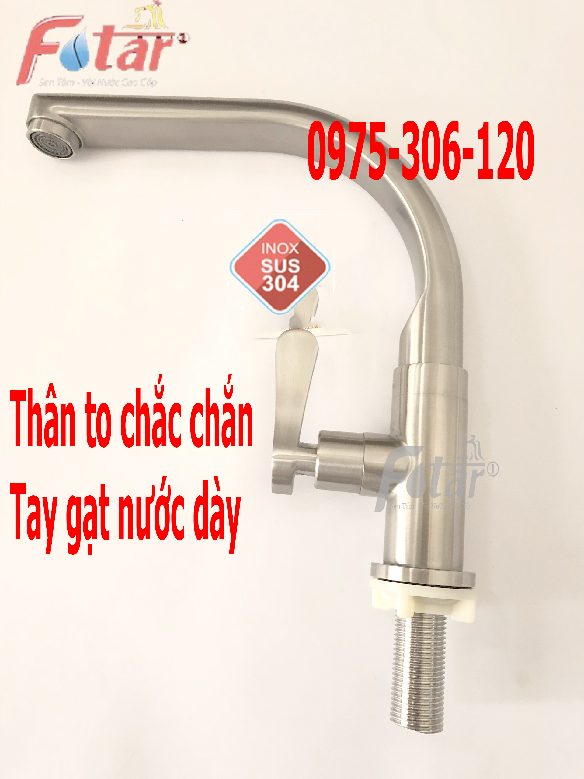 Vòi Rửa Chén Bát Lạnh Inox 304 quay 360 độ dùng cho 2 hộc chậu N5003 Fotar, vòi dày chắc chắn, cầm nặng tay, inox 304 chống han rỉ, mẫu mã đẹp