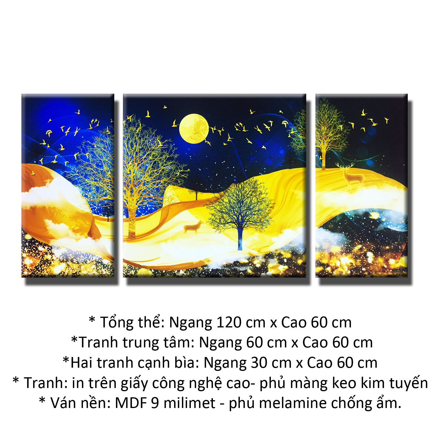 Tranh treo tường - Nai Vàng Phát Tài 39 - Tranh Minh Hiền ( Bộ 3 tranh - 60 x 120cm )