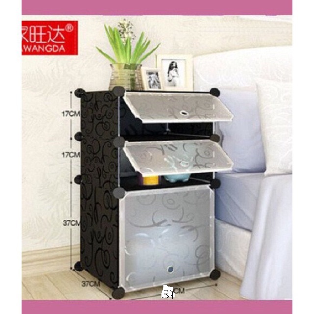 Tủ nhựa ghép đầu giường 3 tầng.