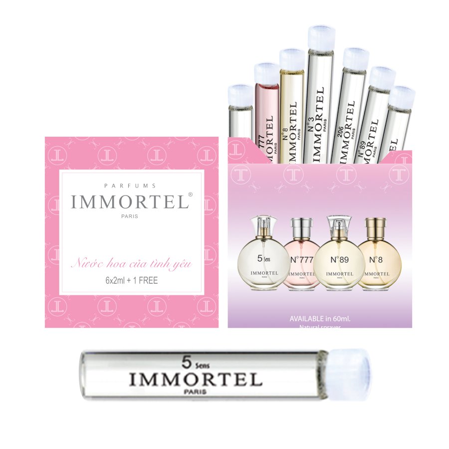Bộ nước hoa immortel chai xức 2 ml : hộp mini 6+1 free 5 sens