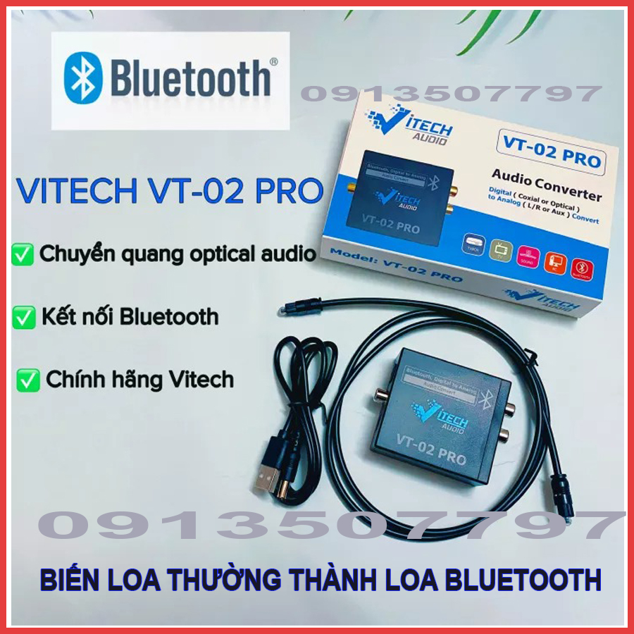 Bộ Chuyển Đổi Âm Thanh Quang Có Bluetooth Vitech VT02 Pro biến loa thường thành loa bluetooth