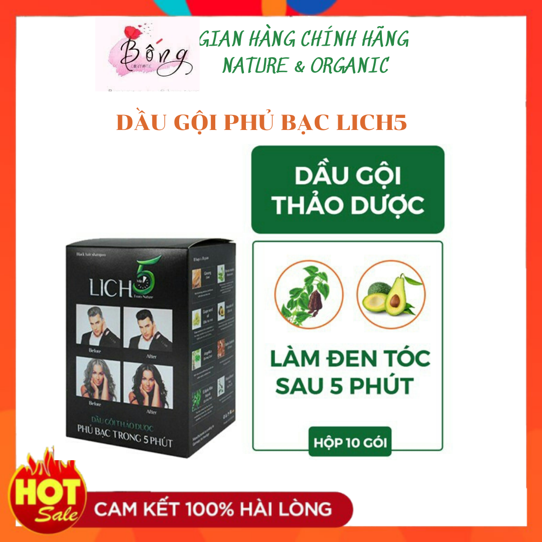 Dầu Gội Tthảo dược phủ bạc Lich5 không ngứa k sót da đầu (Hộp 10 gói)