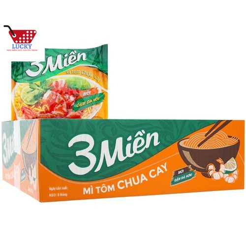 1 Thùng Mì 3 miền tôm chua cay thùng 30 gói -65g. Cam kết hàng chính hãng-DATE mới nhất