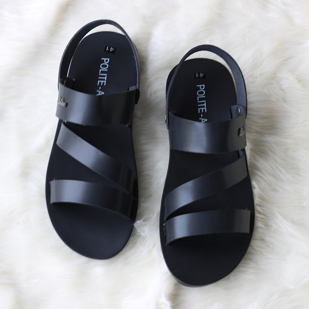 Dép Da Nam Quai Hậu D28 Đen -  Bảo Hành 6 Tháng