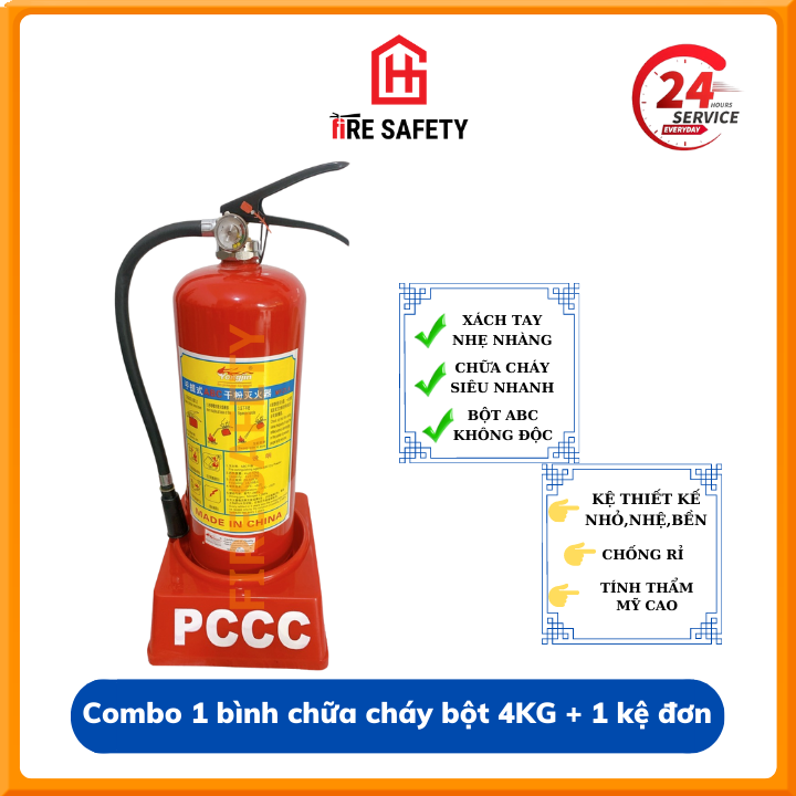 Bình cứu hỏa ,bình chữa cháy xách tay gia đình - COMBO 1 bình chữa cháy + 1 kệ đơn , gọn nhẹ , tiện dụng tính thẩm mỹ cao
