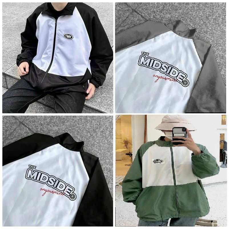Áo khoác gió 2 lớp form rộng midside khóa kéo nam nữ - áo khoác dù 2 lớp form rộng midside unisex