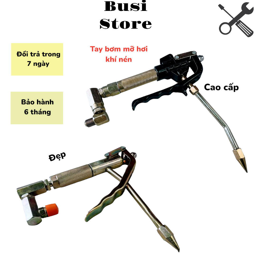 Súng bơm mỡ hơi, tay bơm mỡ bò bằng khí nén , áp dụng cho máy bơm mỡ từ 12L 20L 30L