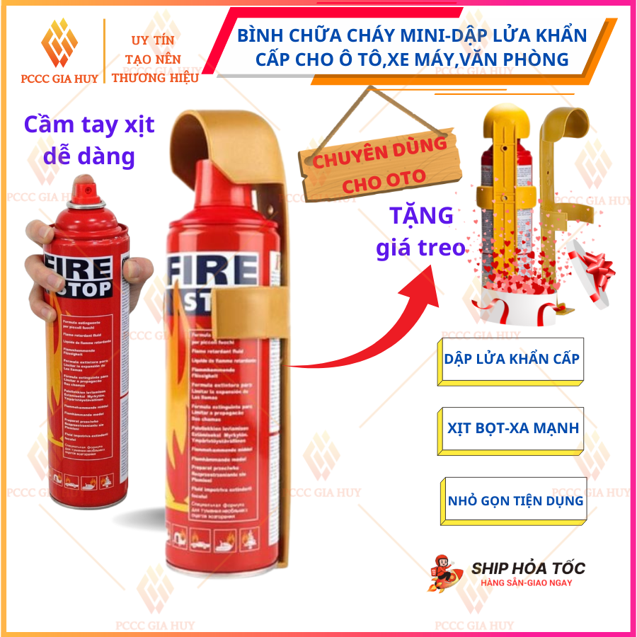  Bình Chữa Cháy Mini Dạng Bọt FOAM 500-1000ml Dành Cho Ô Tô & Xe Máy Nhỏ Gọn Dễ Sử Dụng Tặng Giá Treo 