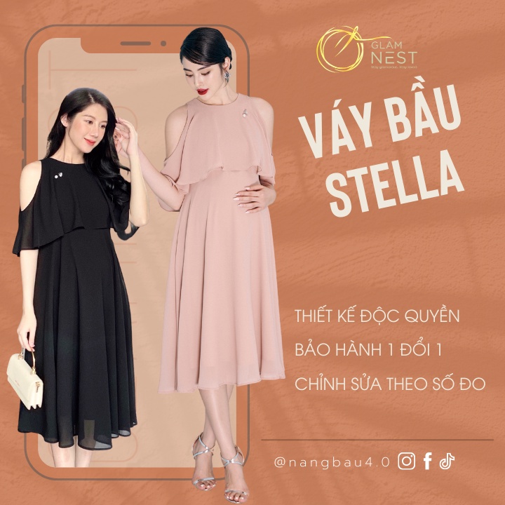 Váy bầu dự tiệc đầm bầu công sở thiết kế chiffon nhẹ mát glam nest vd018