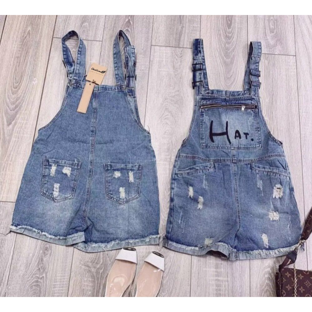 Yếm short jean nữ rách rước nhẹ chất bò không co giãn, dày dặn màu xanh thời trang JENNY - KTBYJN82