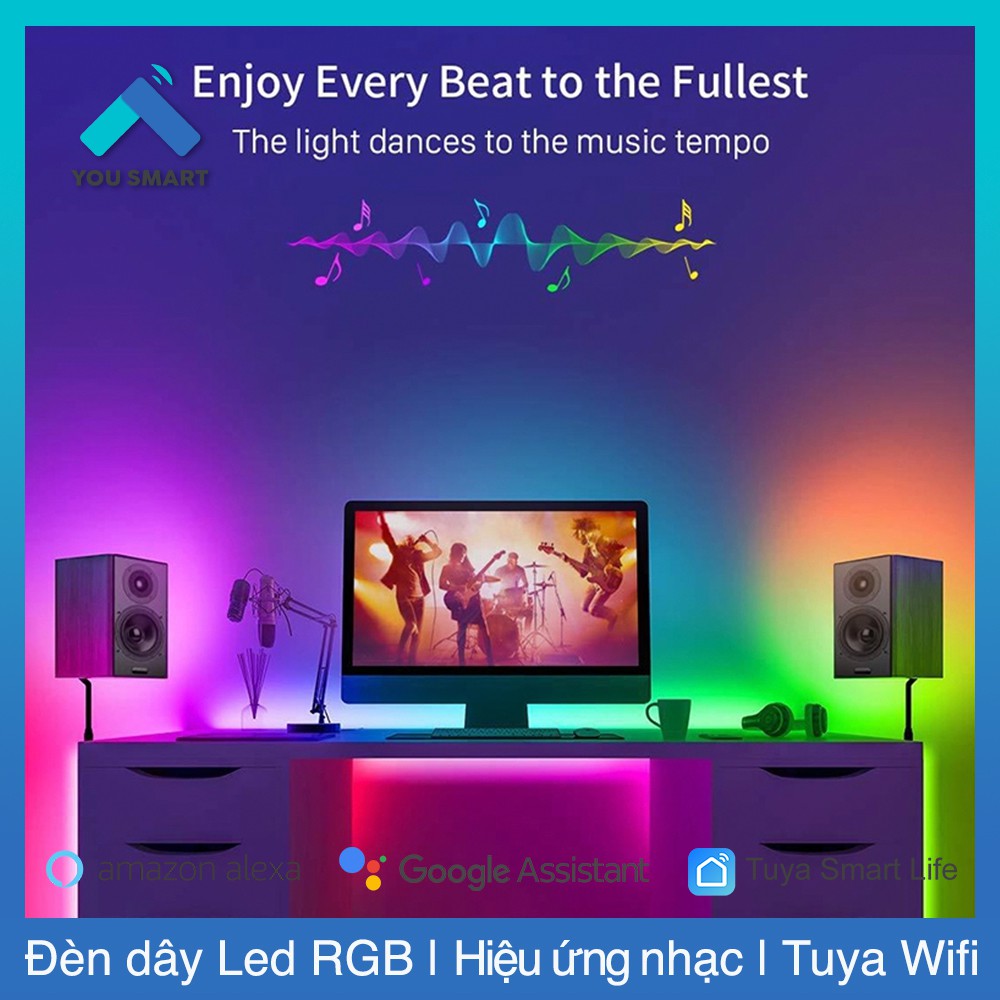 Bộ Đèn Led Dây Rgb Theo Nhạc Thông Minh Wifi Tuya Smartlife - Hàng Xuất Khẩu Âu Mỹ.