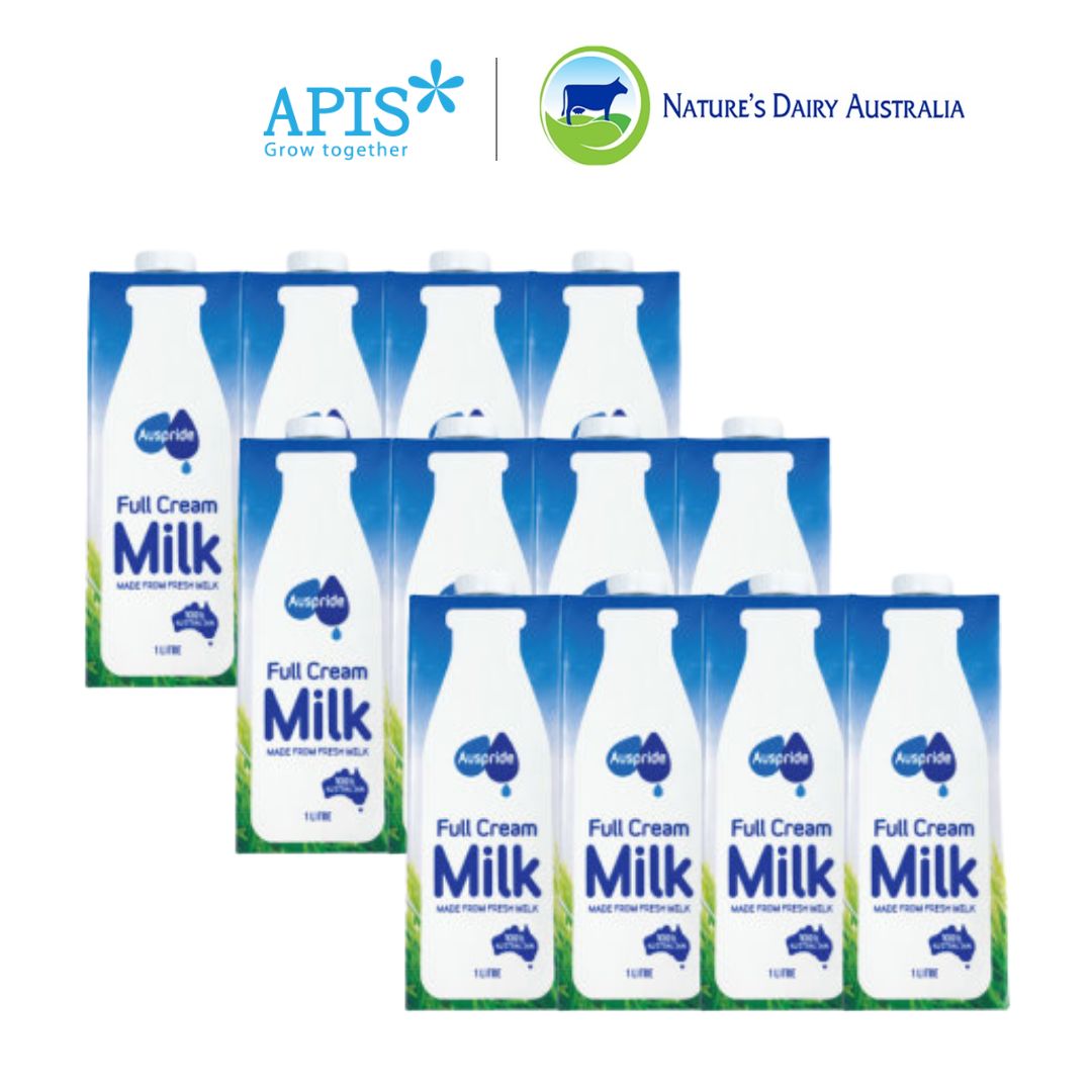 1 Thùng 12 Hộp Sữa Tươi Tiệt Trùng Úc Hiệu Auspride Full Cream Không Đường
