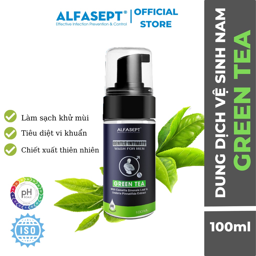 Bọt vệ sinh nam Alfasept green tea trà xanh hương thơm dịu nhẹ sạch sâu
