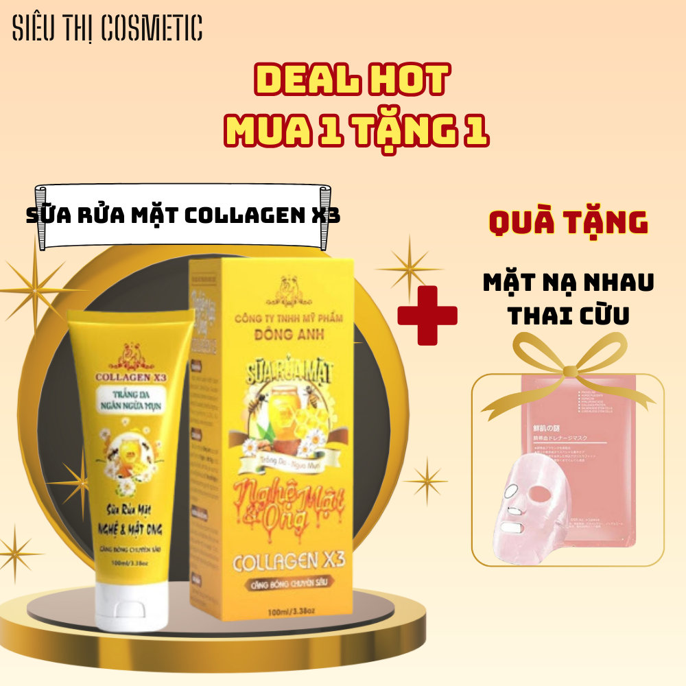 Sữa Rửa Mặt Collagen X3 giúp da trắng sáng, giảm m ụn + tặng nạ nhau thai cừu
