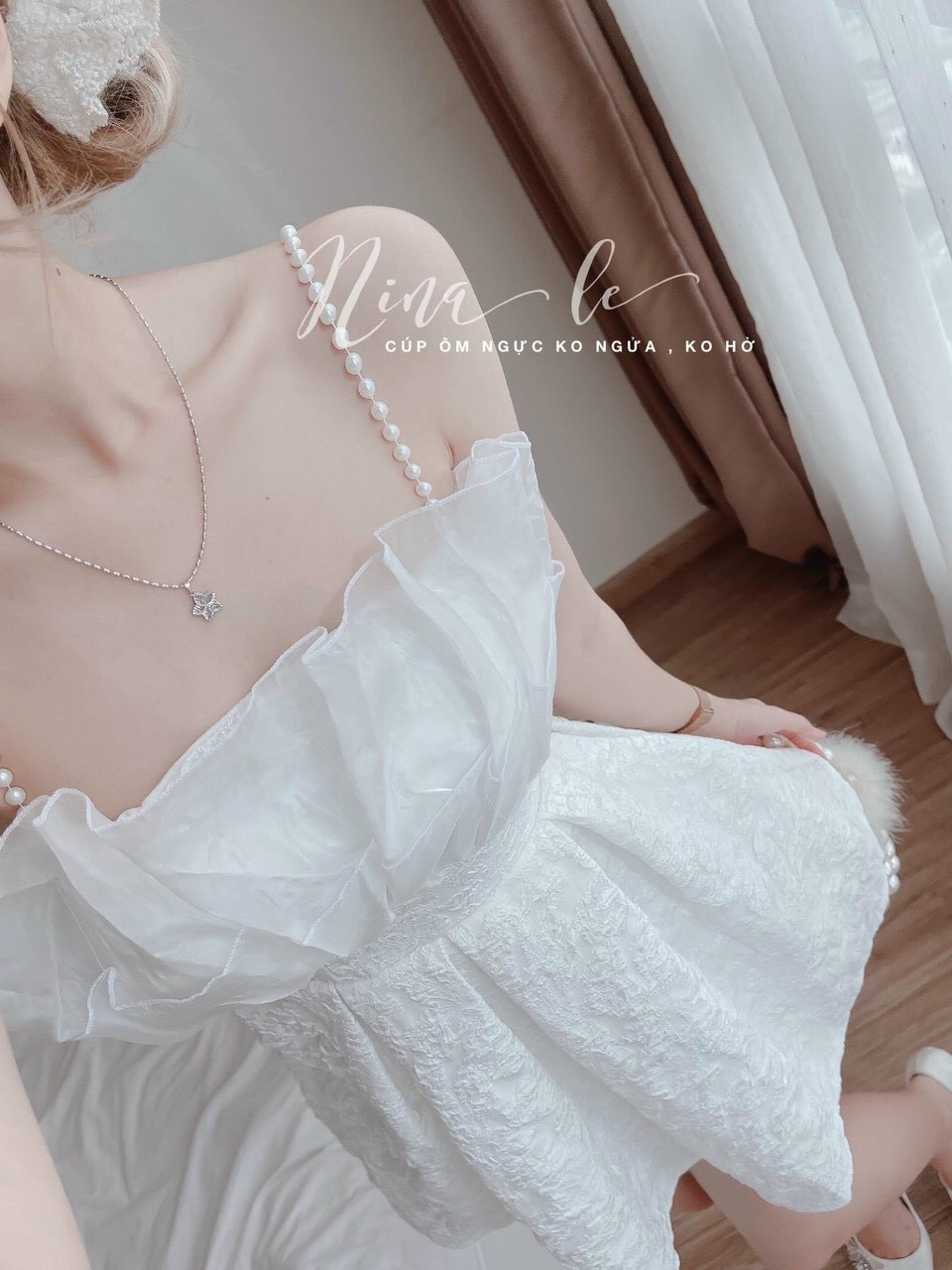 Đầm váy nữ thiết kế hai dây dính ngọc trai xinh xắn, Đầm thiết kế dự tiệc, kỷ yếu sang trọng, quyến rũ, Đầm váy nữ hai dây thiết kế dáng xòe xinh đẹp chất liệu gấm DX