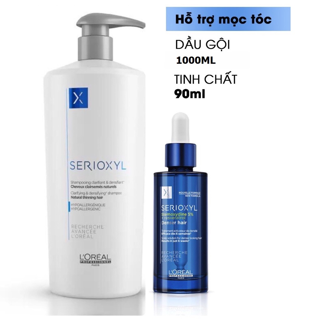 Dầu gội 1000ml & Tinh chất 90ml L'Oréal Professionnel giúp làm dày tóc và kích thích mọc tóc Serioxyl
