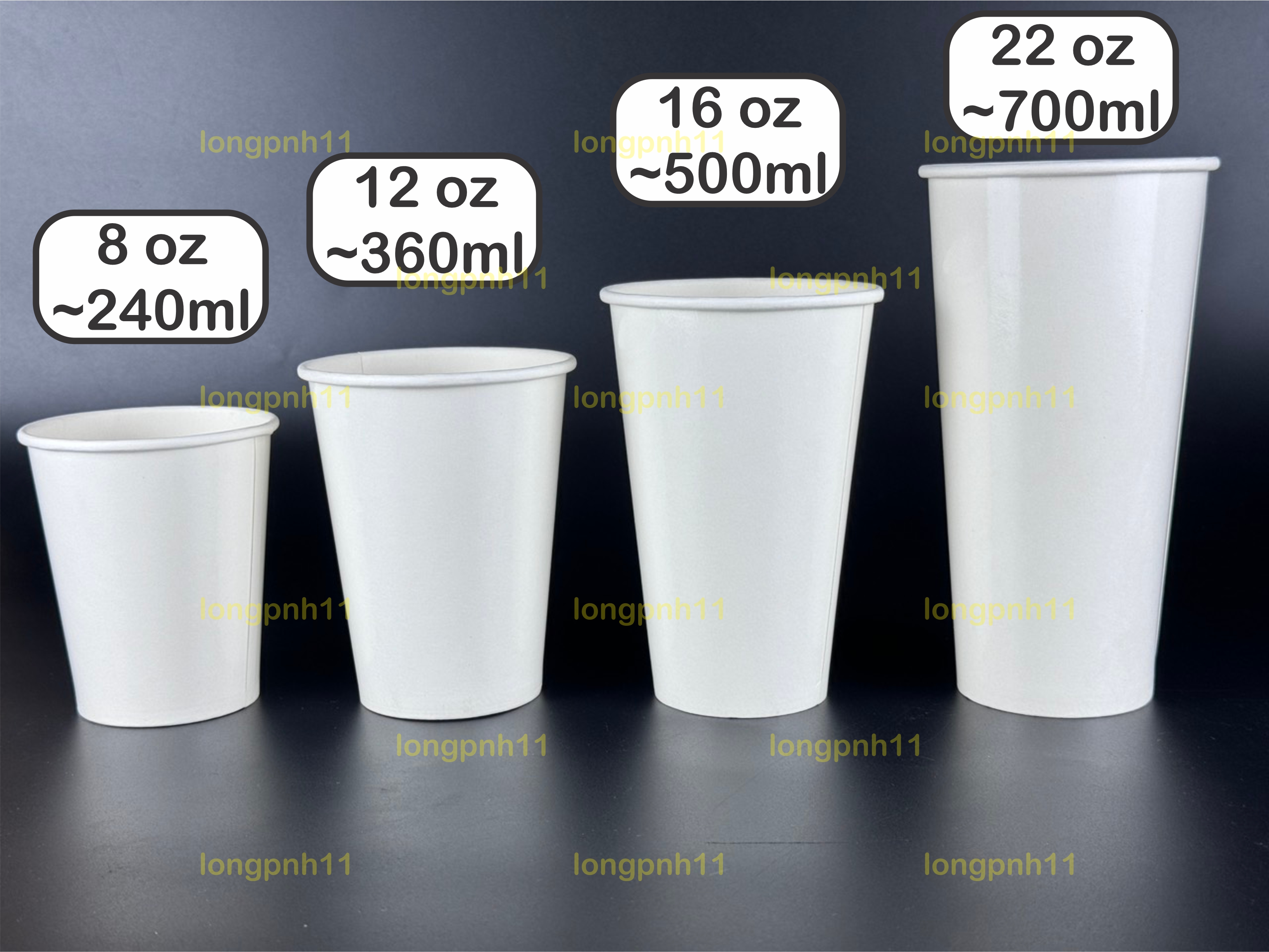 Set 50 Ly giấy trắng kèm nắp đủ size, ly giấy chống nóng, dùng một lần thân thiện với môi trường, cốc giấy tiện lợi.
