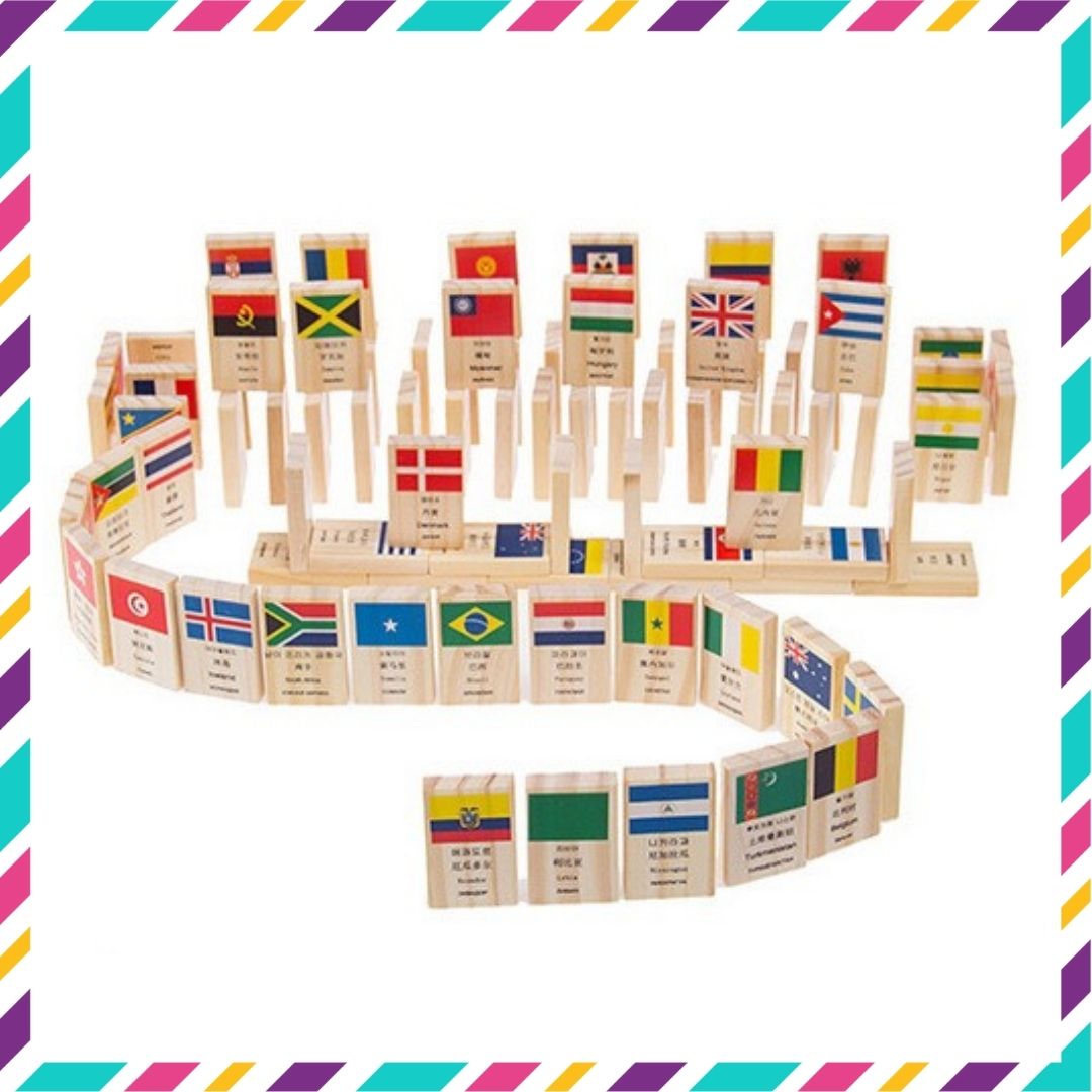 Đồ chơi gỗ thông minh domino 100 lá cờ các quốc gia trên thế giới(406)