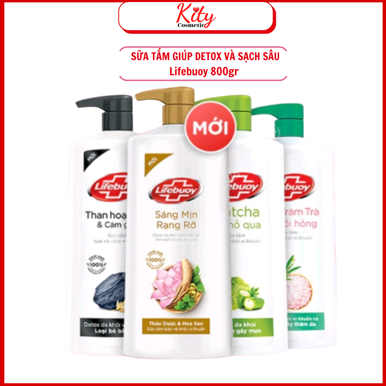Sữa tắm Lifebuoy Bảo Vệ Khỏi Vi Khuẩn Matcha Và Khổ Qua (Xanh Lá)/ Tràm trà & Muối hồng/Than hoạt tính và cám gạo Chai 800ml với Ion bạc cùng đề kháng da