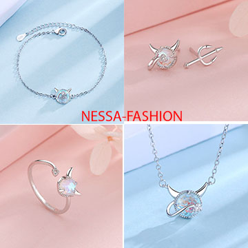 Bộ Trang Sức Bạc S925 Italy - 4 Món Mèo Đính Hạt Cầu Vồng Nữ Trang  BTSB22 - Dây Chuyền, Bông Tai, Lắc Tay, Vòng Cổ