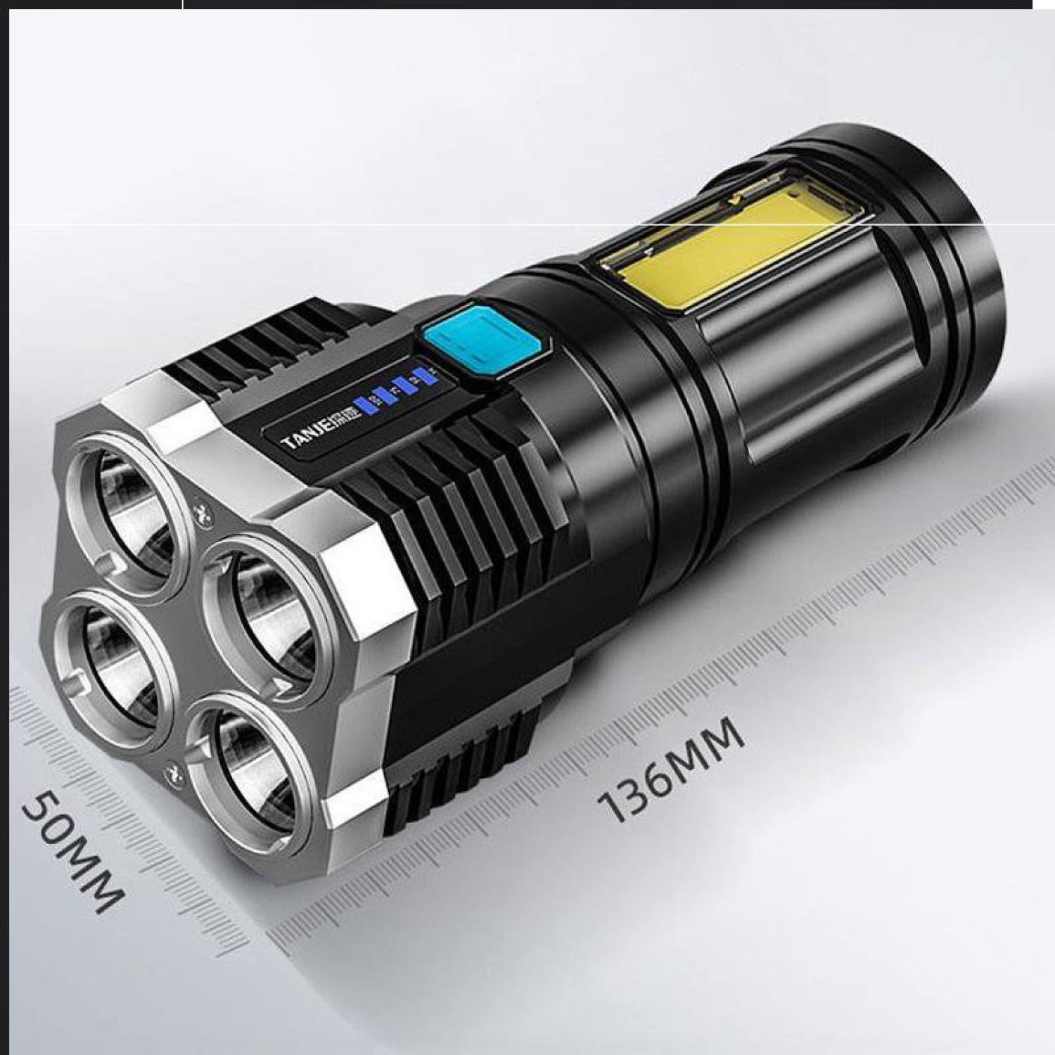 Đèn pin chiếu xa 4 bóng đèn bin cầm tay sạc tích điện usb đa năng với nguồn sáng