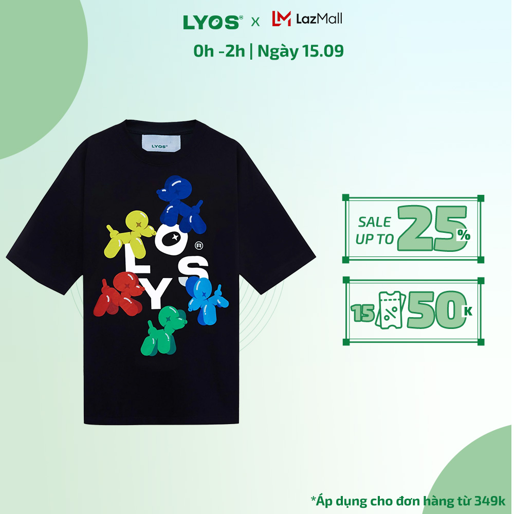 Áo thun lyos 5 rams đen/ kem