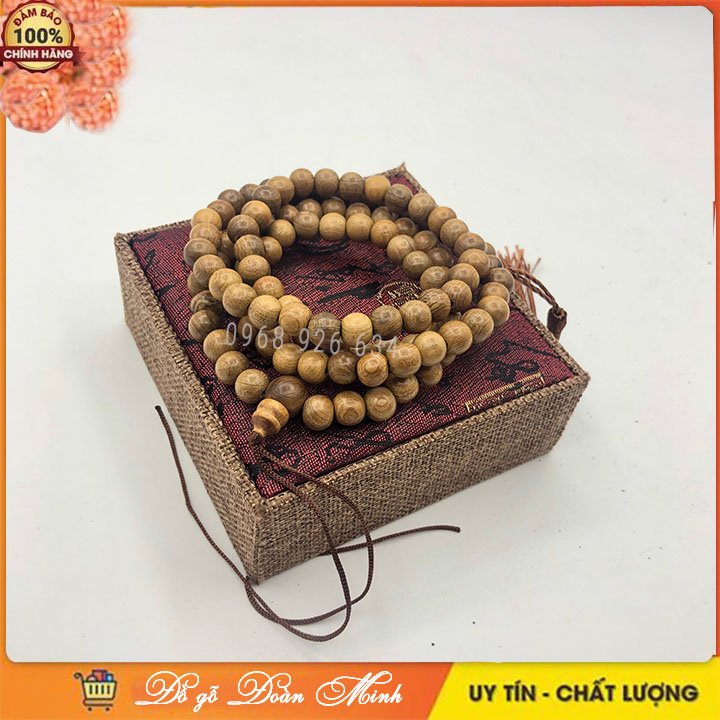 Vòng phong thủy - Vòng quấn tay gỗ bách xanh mệnh thổ và kim 108 hạt 6 ly
