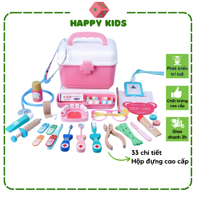 [HCM] Đồ chơi bác sĩ nha khoa bằng gỗ cao cấp 28 chi tiết có hộp đựng đẹp