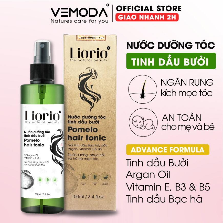 Nước xịt bưởi dưỡng tóc cho mẹ bầu sau sinh, giúp nuôi dưỡng tóc chắc khỏe, chống rụng tóc, kích mọc tóc. Tinh dầu bưởi mọc tóc Liorio giúp giảm rụng tóc, kích mọc tóc nhanh cho mái tóc dày và dài hơn gấp 2 lần đến 3 lần