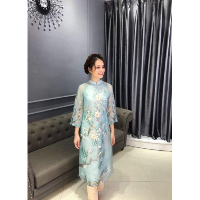 [HCM]Áo dài cách tân nữ vải organza họa tiết 2020