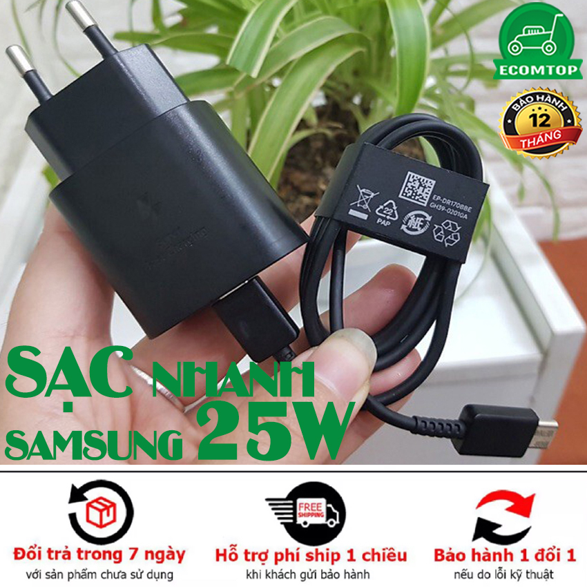 Bộ sạc nhanh Samsung 25W cho Note 10 Note 20 A71, A70, A80, A90, S20+, S20 Ultra, S21,Note 20, Note10, S10 5g, sạc nhanh PD 25w. Bảo hành 1 năm tại shop Ecomtop
