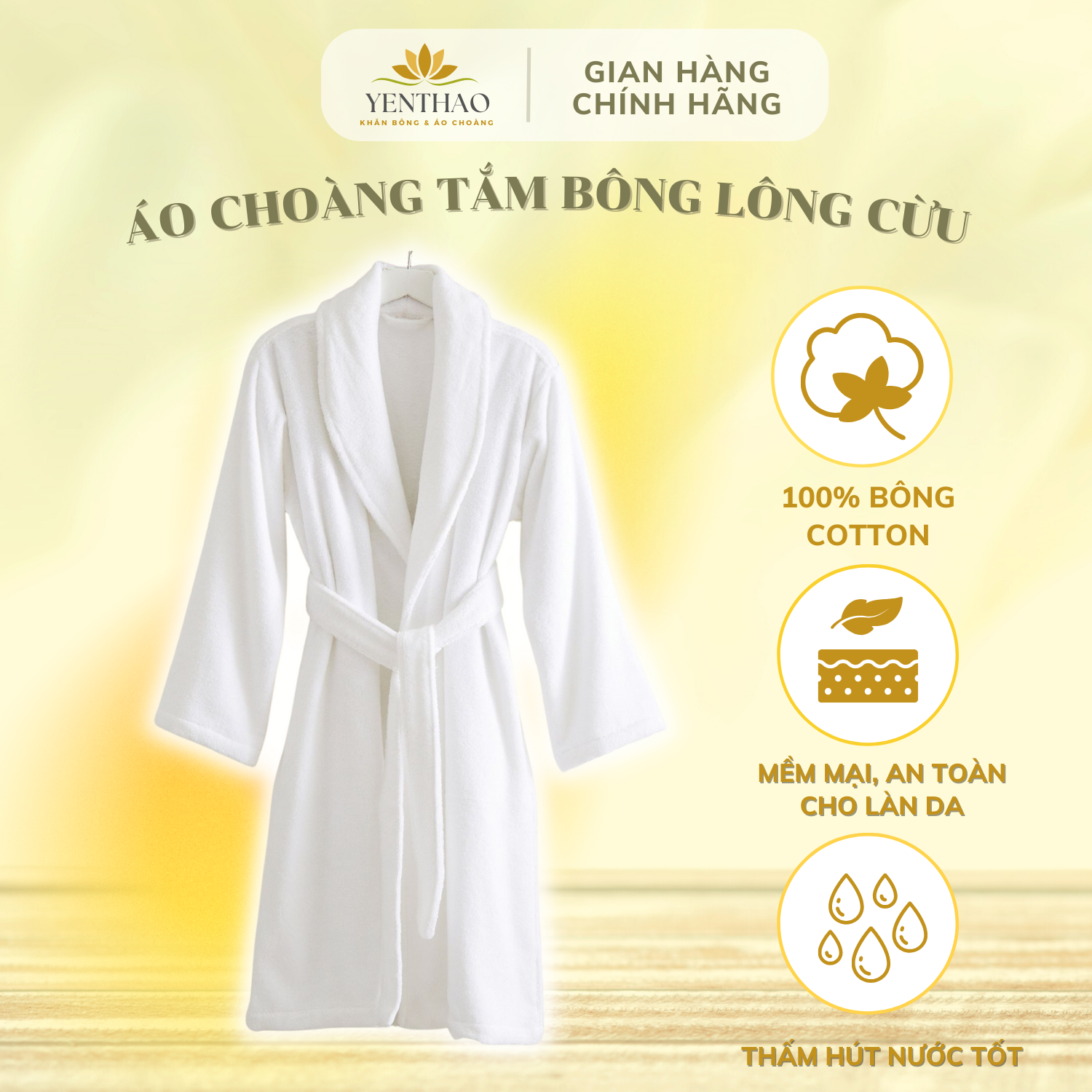  Áo Choàng Tắm Bông Cao Cấp Cho Khách Sạn Spa Nhà Nghỉ Chất Bông Organic Cotton Mềm Mịn Thấm Hút Nước Tốt Thoáng Khí 