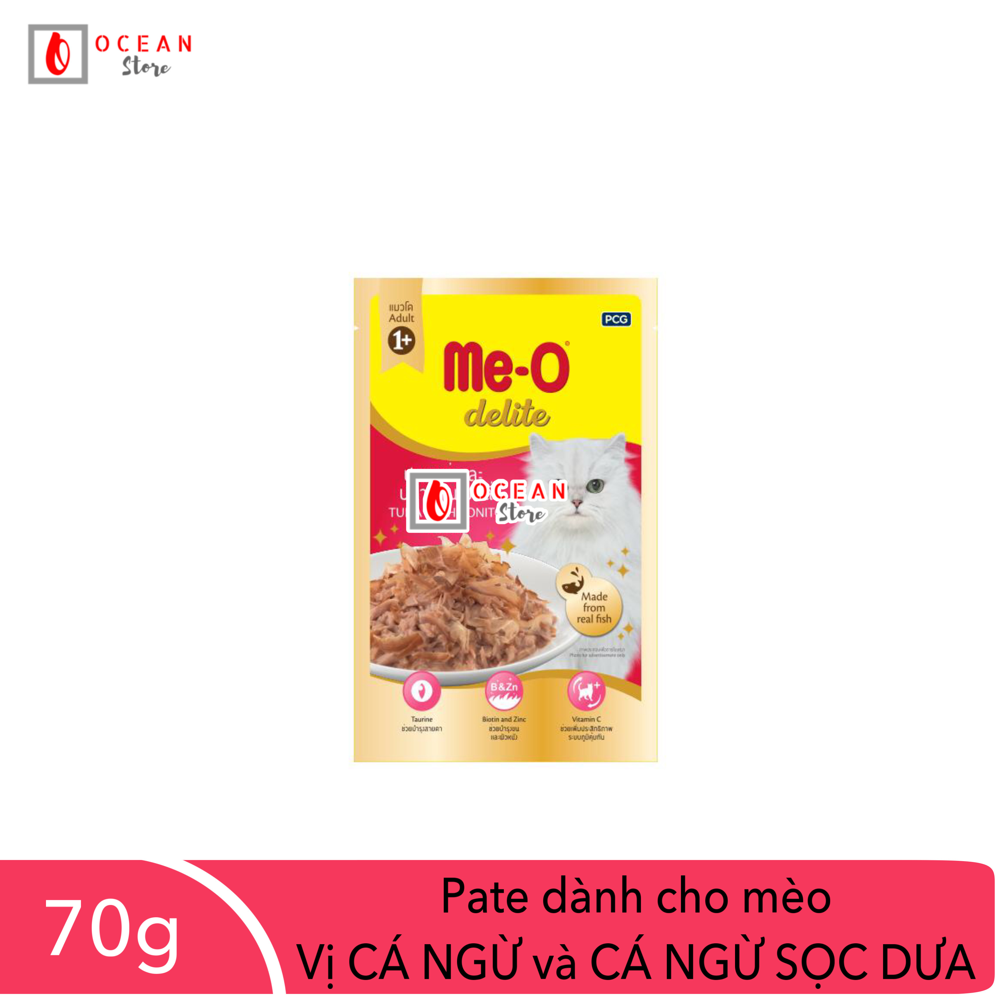 Thức ăn ướt Me-o delite hương vị cá ngừ và cá ngừ sọc dưa nấu đông - Gói 70g