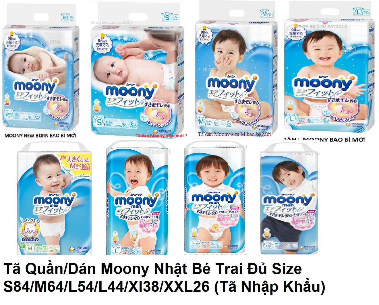Tã Quần Moony Nhật Bé Trai Size M58/L44/XL38/XXL26 không quà SHOP BE DAU TAY