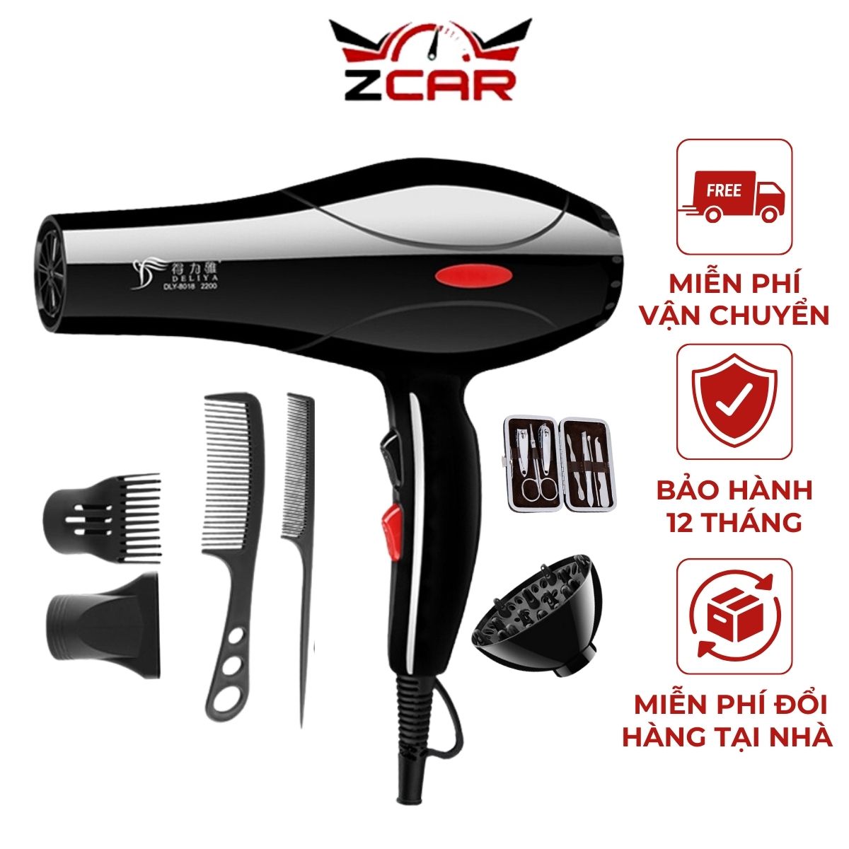 Máy Sấy Tóc 2  Chiều Nóng Lạnh DELIYA 8018, Công Suất 2000W+ Tặng kèm phụ kiện tạo kiểu tóc  BẢO HÀNH 12 THÁNG