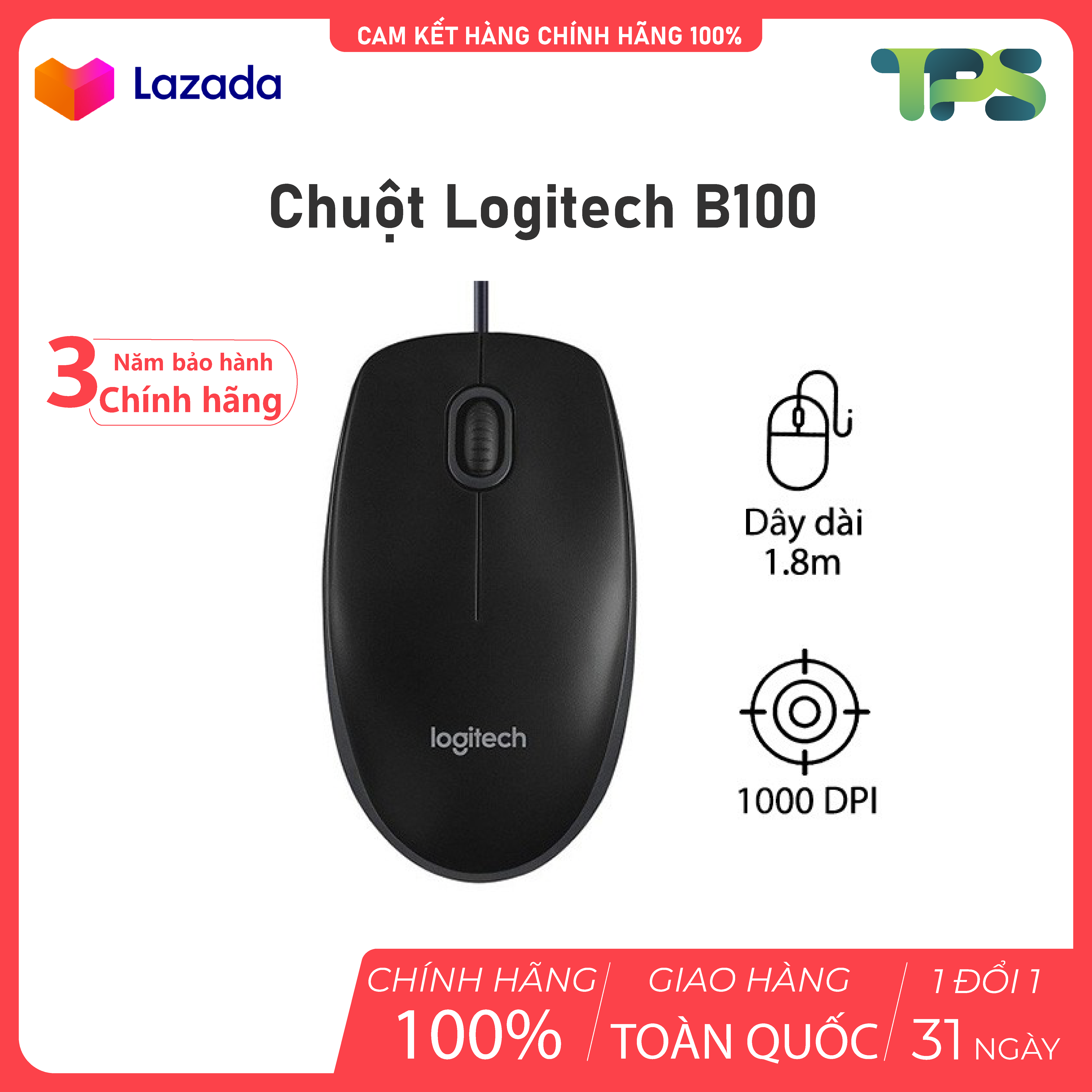 Chuột logitech b100, chuột văn phòng | hàng chính hãng, bảo hành 3 năm | tpst shop