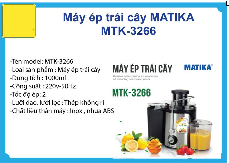 [HCM][ XẢ KHO ] Mua Máy Ép Trái Cây Máy Ép Chậm Matika MTK-3226 Công Nghệ Ép Thông Minh Giu Nguyên Vẹn Vitamin công suất khủng tiết kiệm điện năng ép Nhanh Chất Liêu Cao Cấp Thép không gỉ ép nhuyễn mịnlọc sạch bã xơ và dễ vệ sinh.