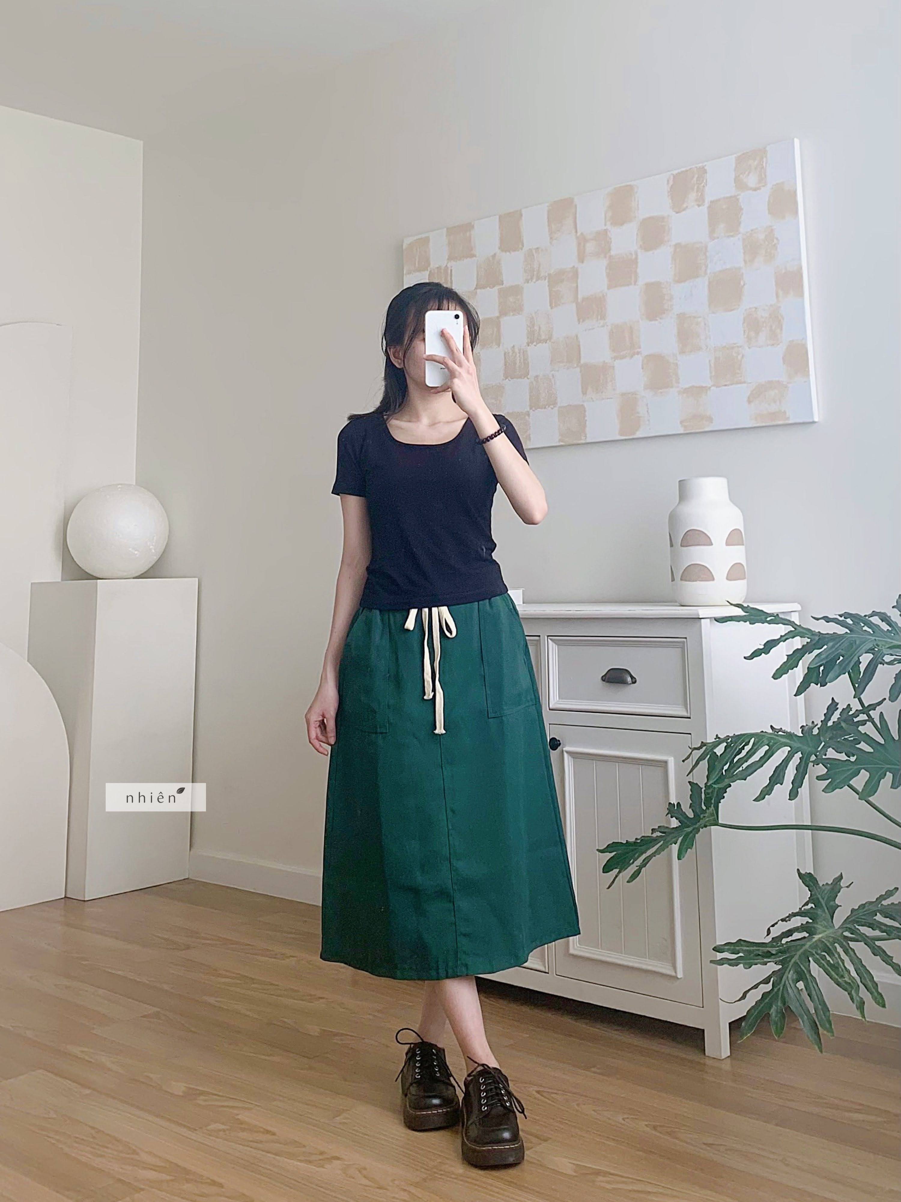 Chân váy nữ - chân váy kaki basic nhienhienvintage BV84